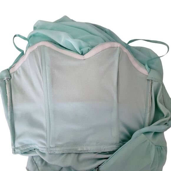 Formal Rhinestone Strapless Sparkle Blue Flowy Gown Long Maxi Dress BRAND NEW! - Picture 9 of 16